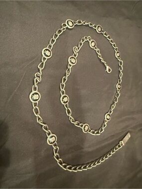 Audrey Talbott Carmel Silver Chain Belt Black Enamel Medallions Vintage
